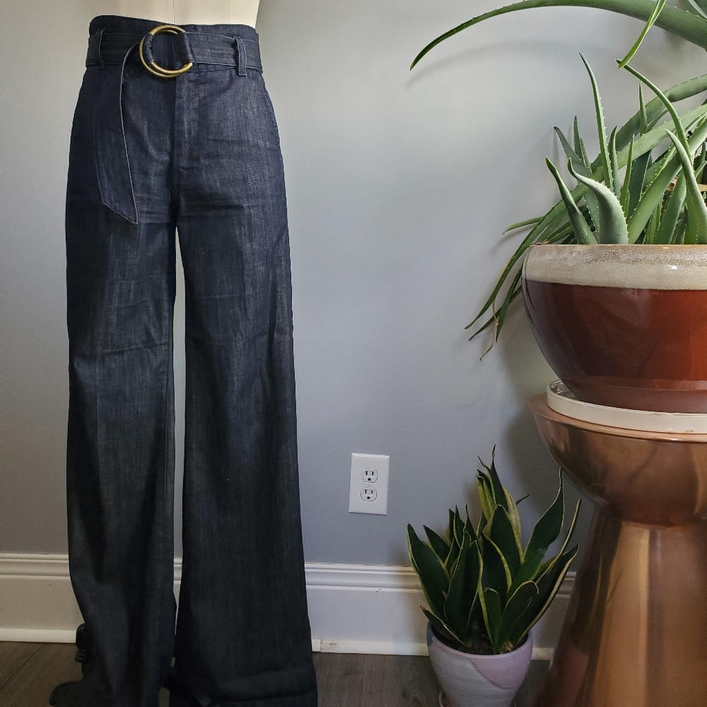 7 For All Mankind Dark Wide Leg Belted Jeans